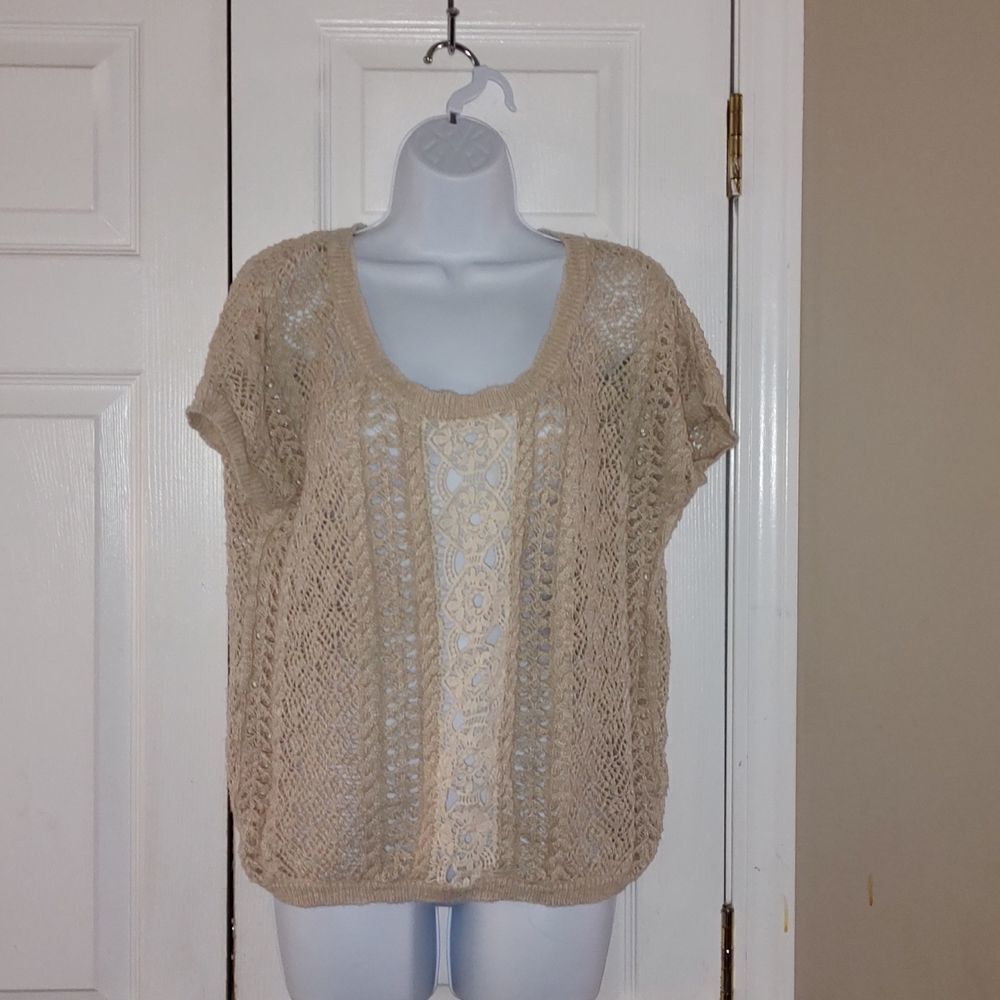 Maurices  tan knit rochet sweater top S L EUC